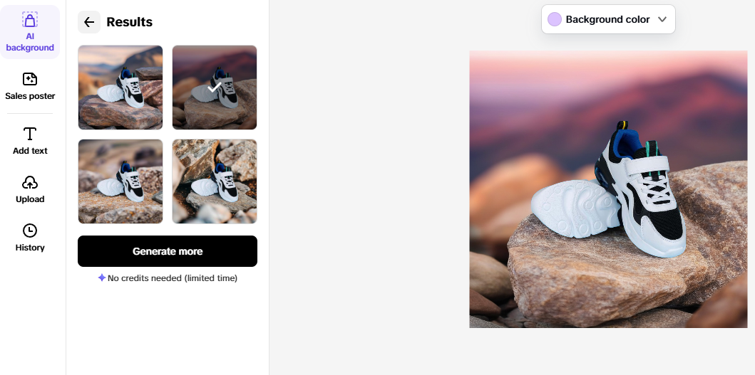 Stylish sneakers displayed with AI background feature, perfect for side hustles and extra income ideas for students.